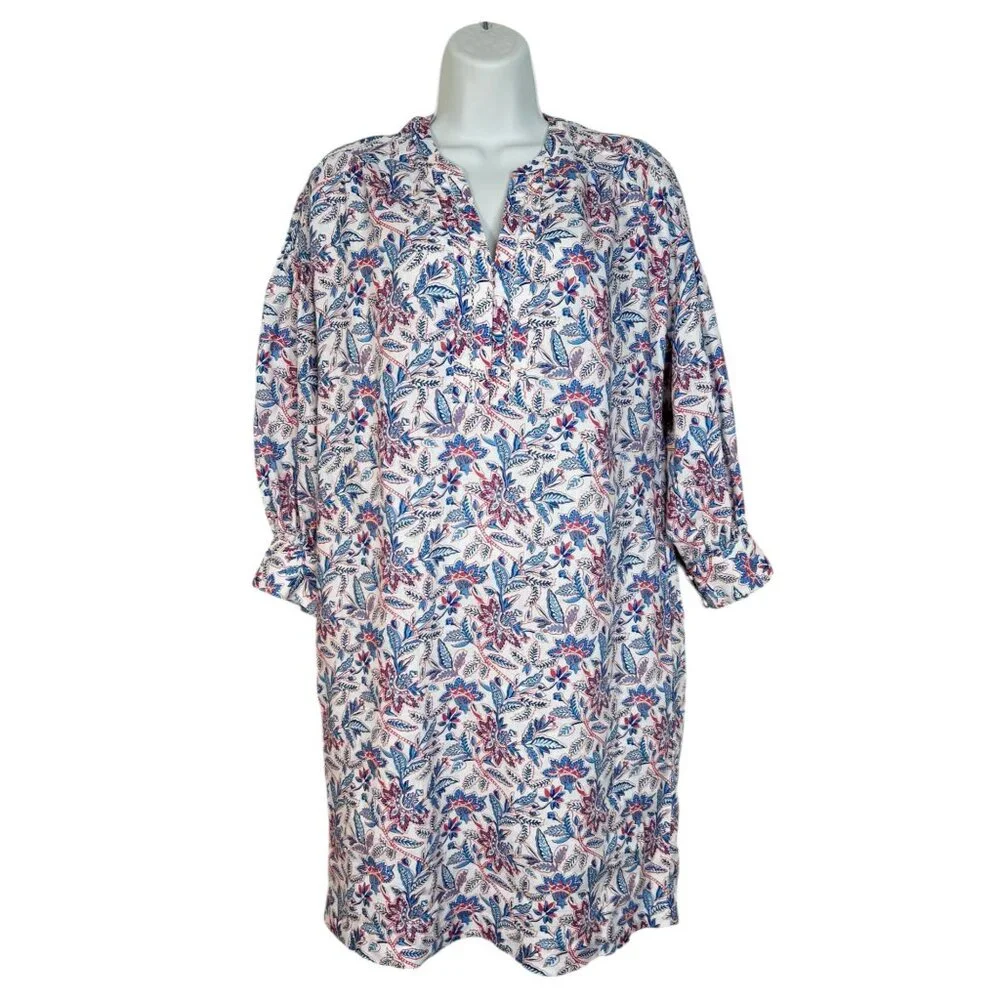 J Mclaughlin Nylee Linen Mini Dress 3/4 sleeve Bloomsbury Floral Print Small